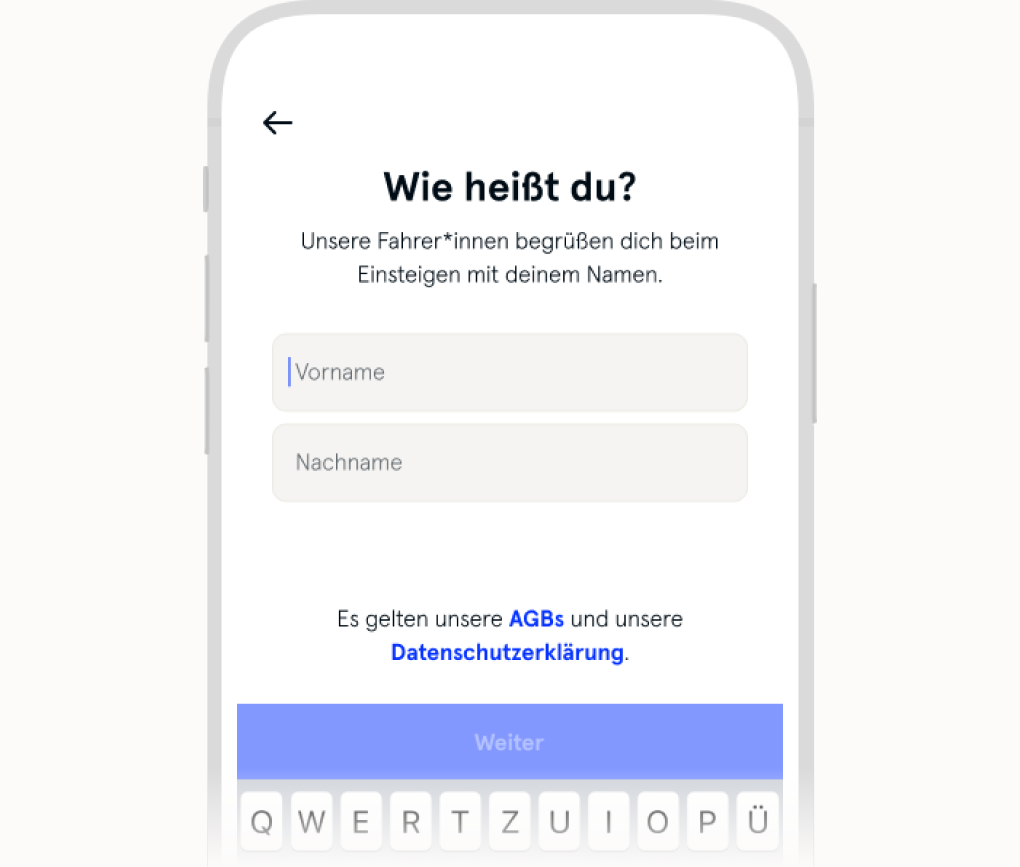 Bild zeigt die Eingabefelder für Vor und Nachnamen des Neukunden