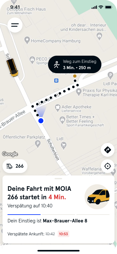 Bild zeigt die App mit der Information, dass er zu Verspätungen kommt