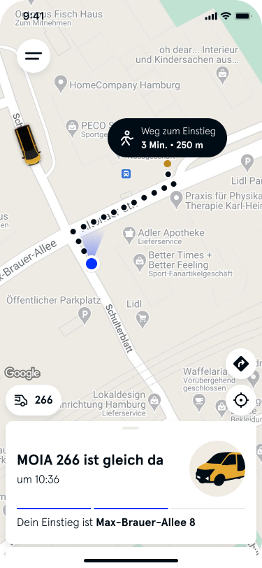 Bild zeigt die App mit der Information, das MOIA ist gleich da