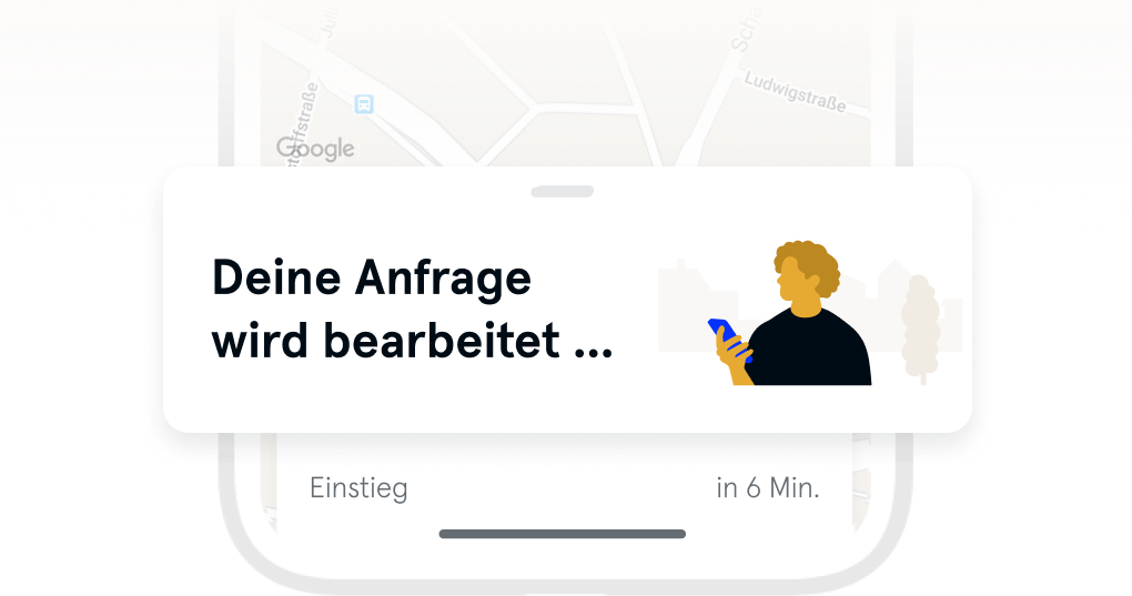 Bild zeigt einen Ladenbildschirm mit der Aufschrift Deine Anfrage wird bearbeitet