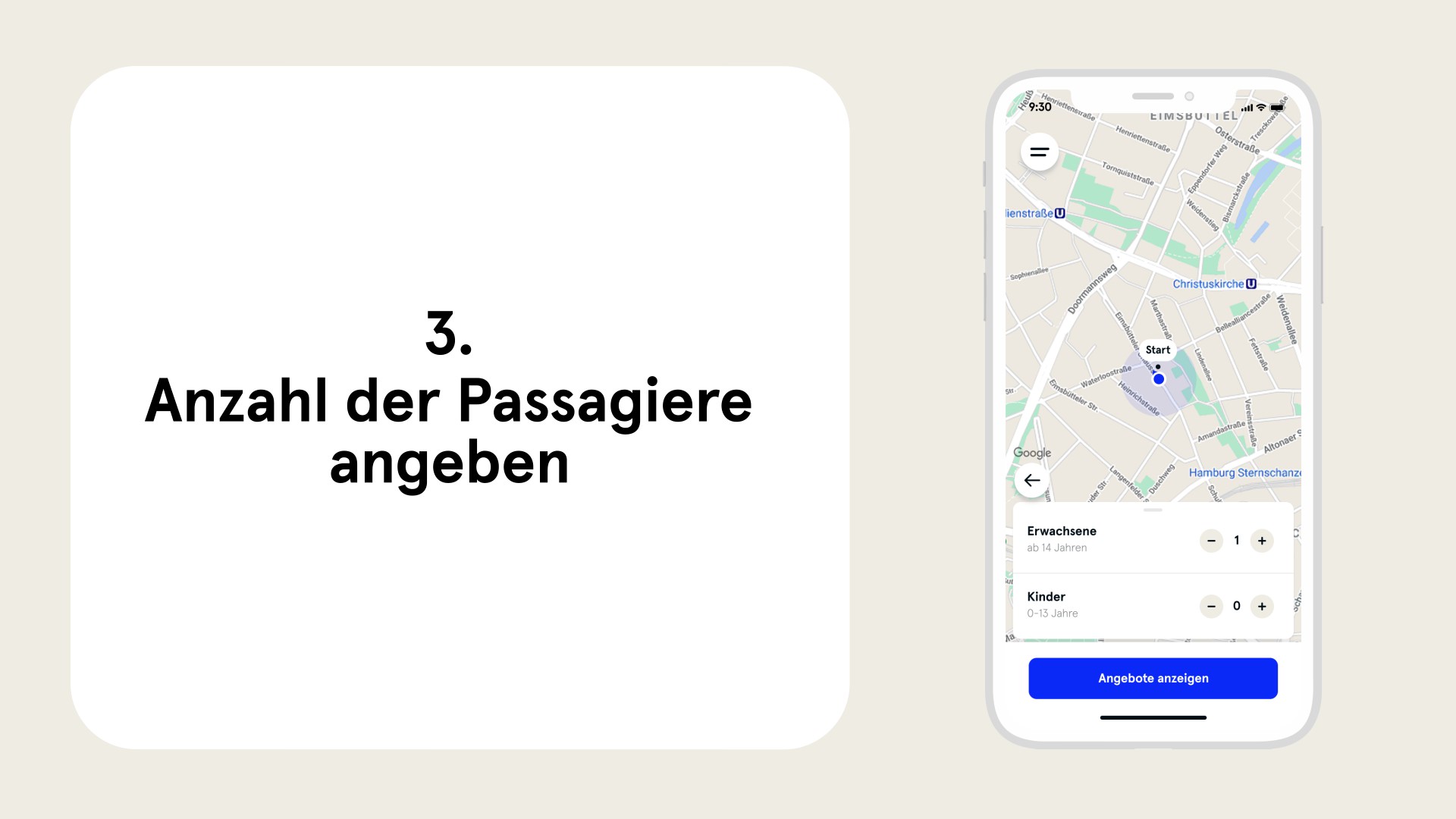 Bild zeigt die Auswahl der Passagieranzahl