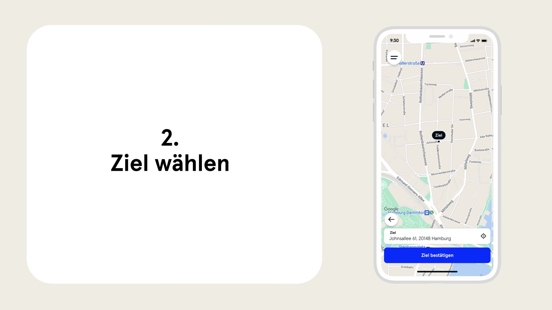 Bild zeigt die Eingabe der Zieladresse