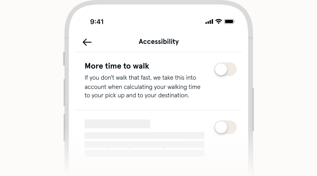 The image shows the button to activate the option More time to walk