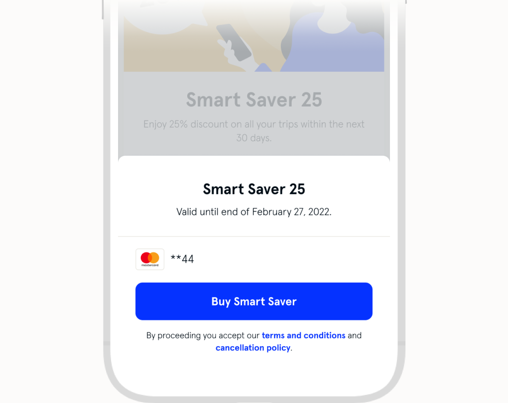 The image shows the purchasing option of the Smart Saver including the duration of the package