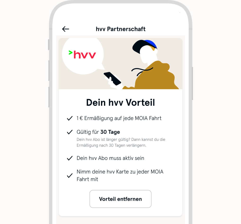 Bild zeigt einen Hinweis über die erfolgreiche Aktivierung der hvv Partnerschaft einschließlich der relevantesten Informationen und enthält den Button zum Entfernen des Rabattes