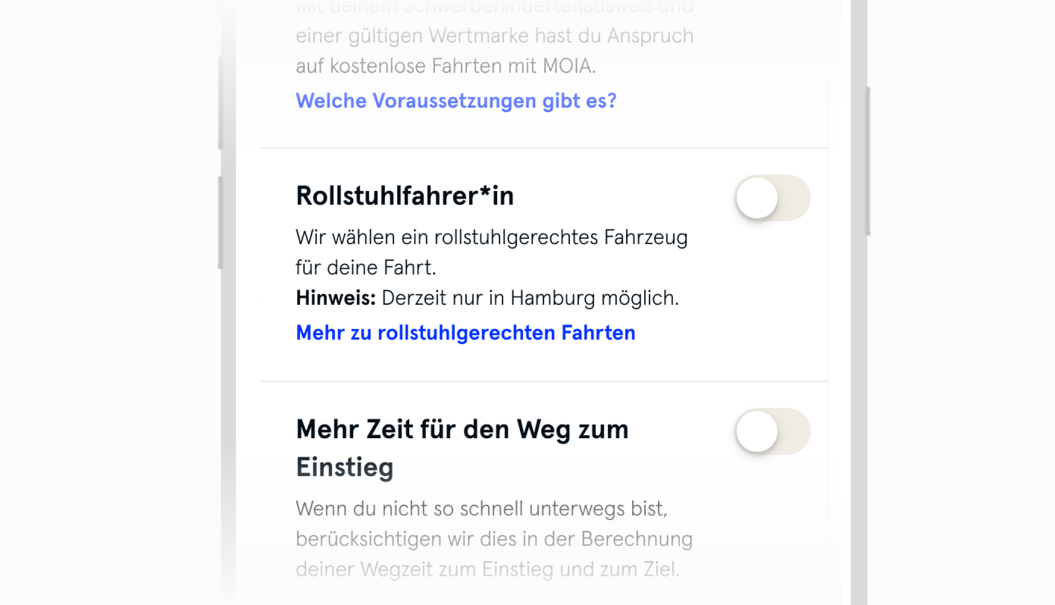 Bild zeigt die dauerhafte Accounteinstellung für Buchungen als Rollstuhlfahrer