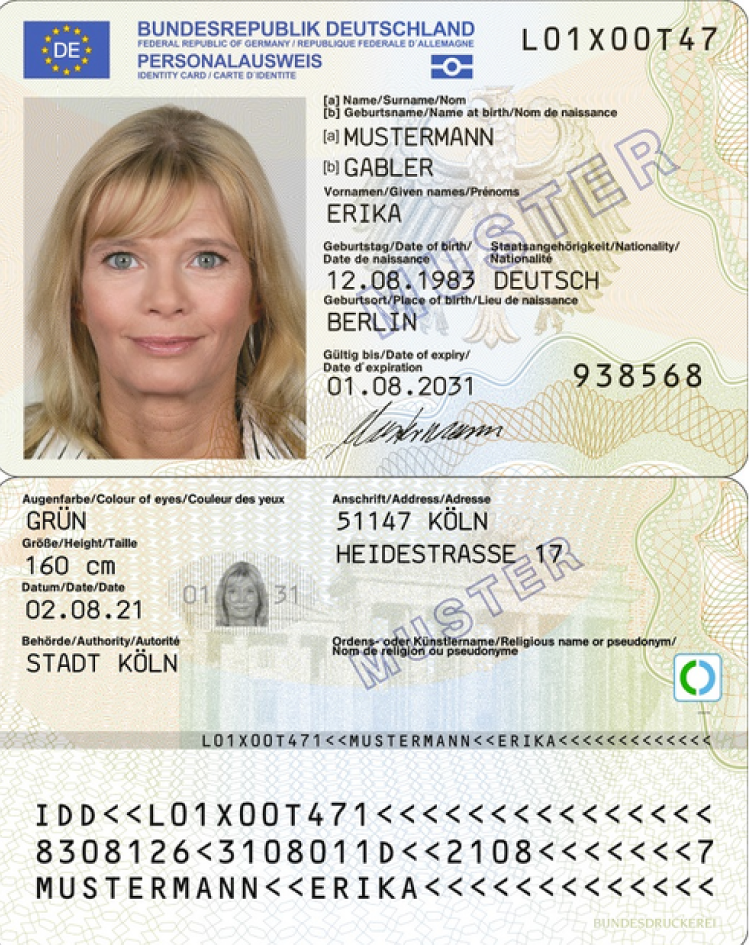 Bild zeigt ein Muster eines Personalausweises