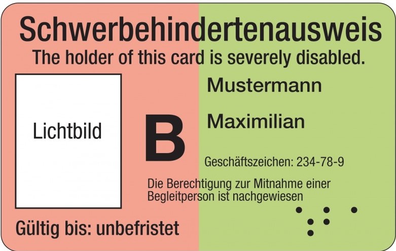 Bild zeigt ein Muster eines Schwerbehindertenausweises